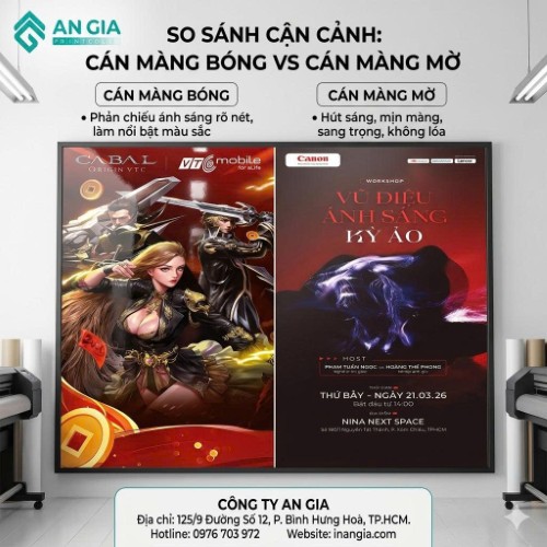 So sánh sự khác biệt giữa standee cán màng bóng và cán màng mờ